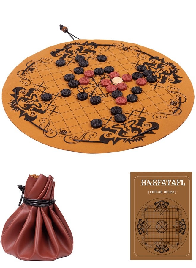 WodGod Hnefatafl- Viking Chess Set,Traditional Two-Player Board Strategy Game,Leather Play Mat,Wooden Chess Pieces,Drawstring Design,Easy for Store & Travel,Great Gift for Vintage Game Lovers - Image 1